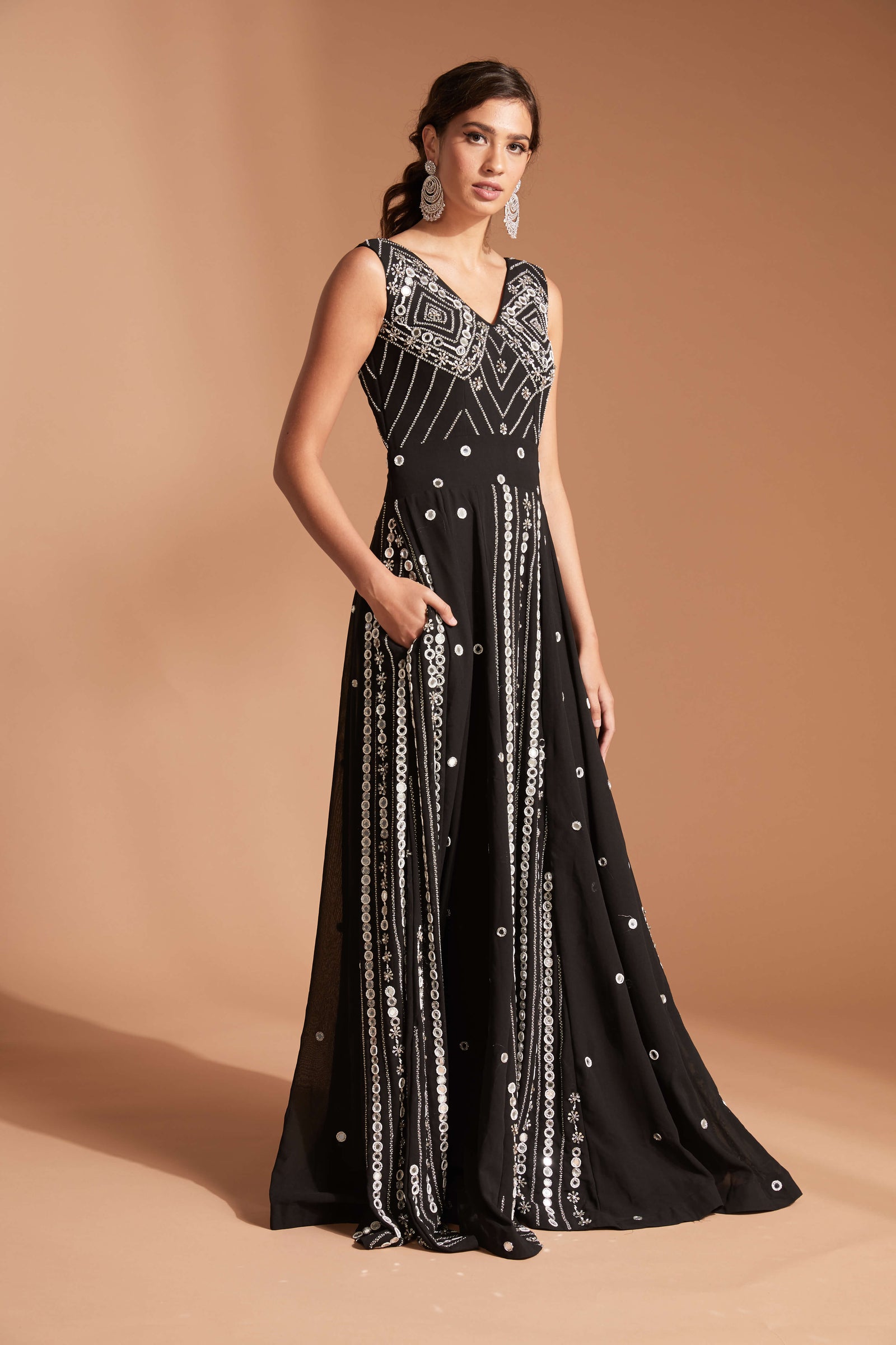 Black mirror and zari work gown