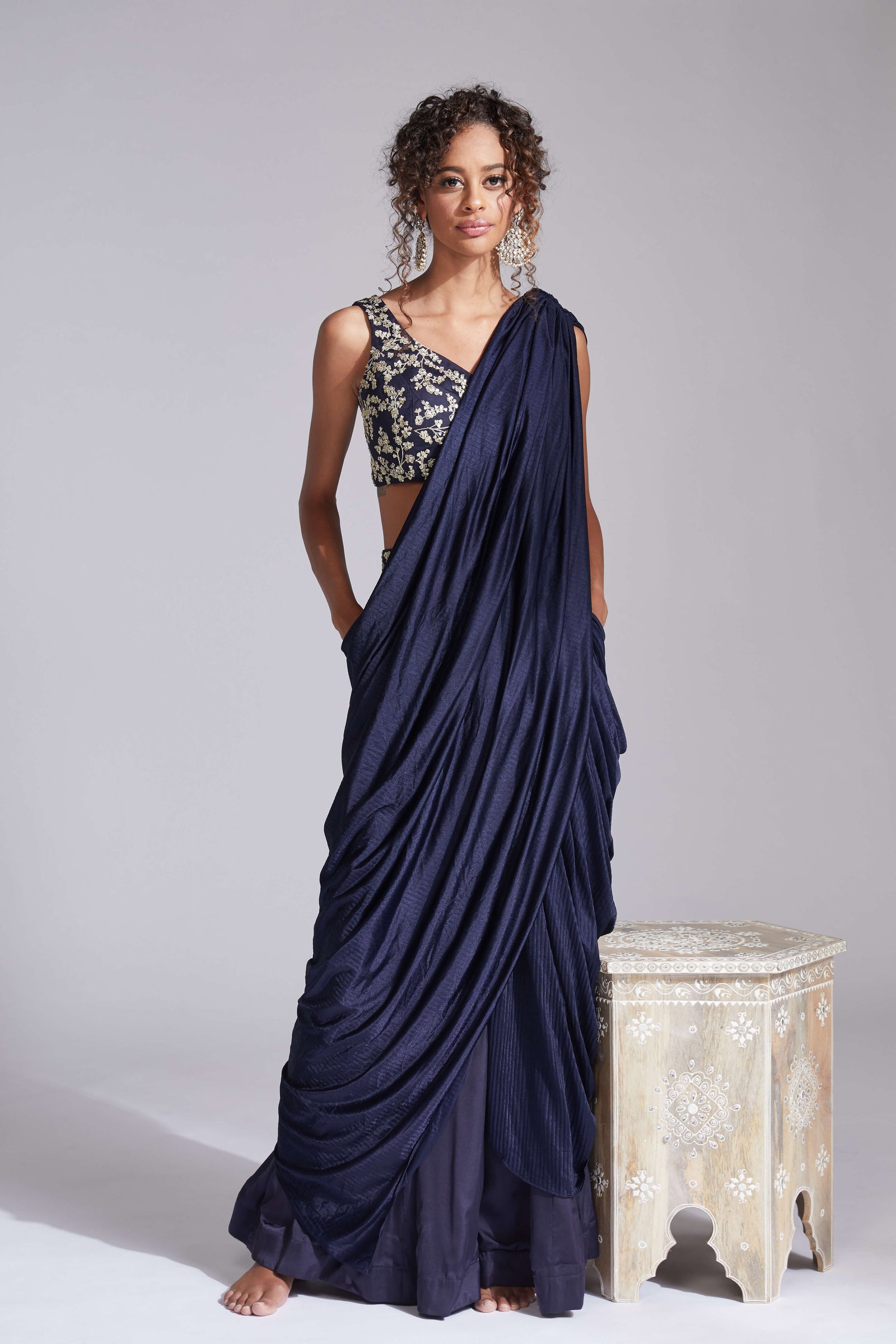 Drape palazzo outfit with saree/sari style