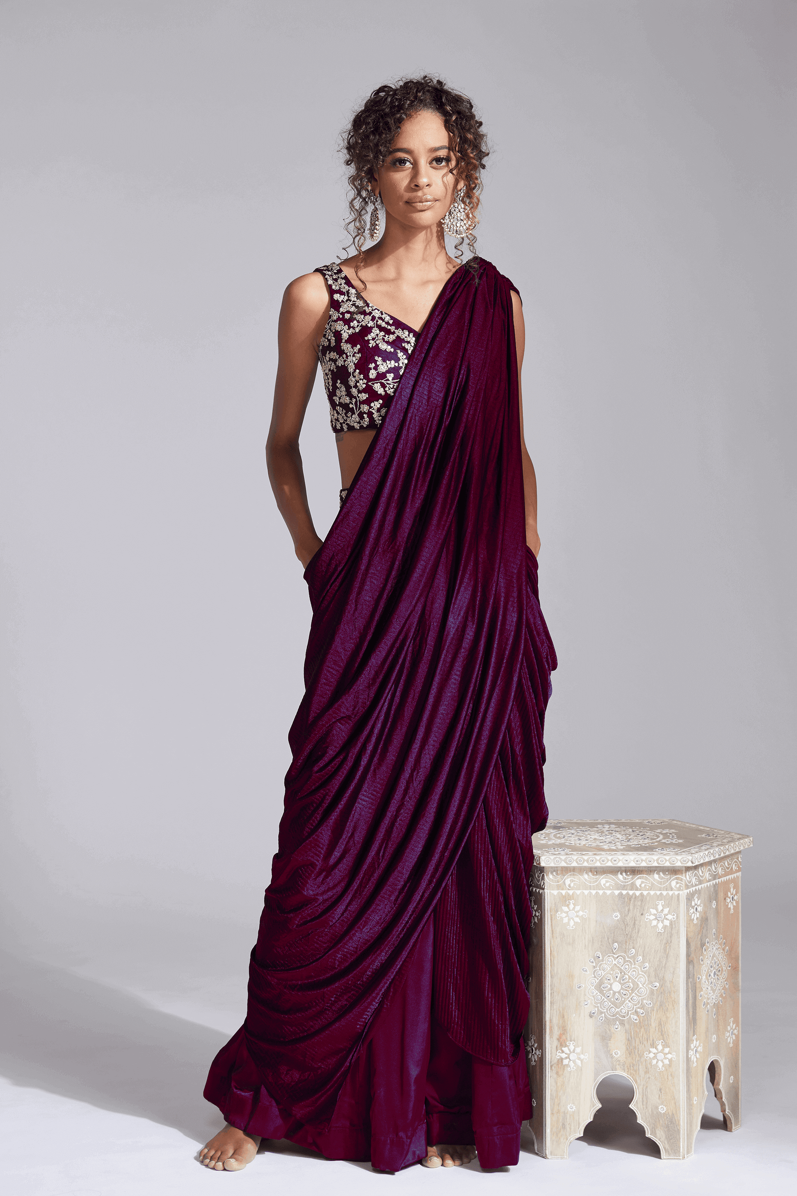Drape palazzo outfit with saree/sari style